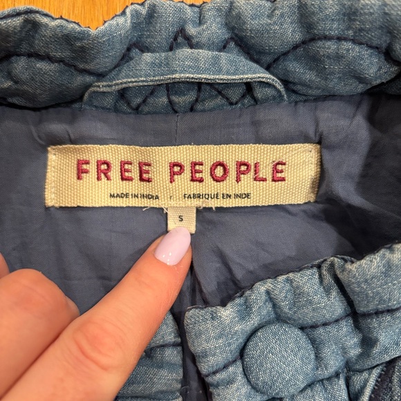 Free People Denim Jacket with Dark Floral Design - Picture 3 of 5